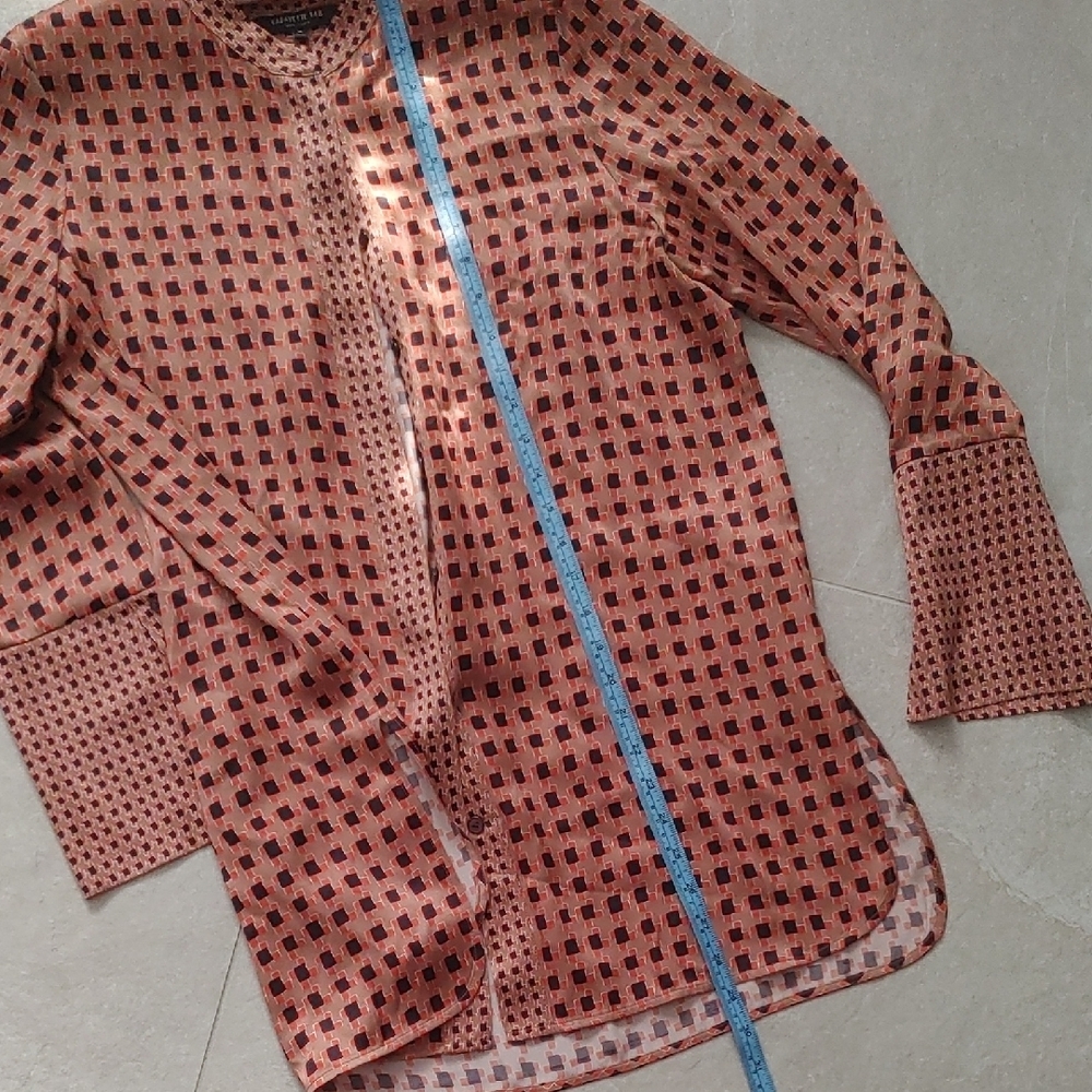 Lafayette 148 New York Pink and Black Patterned Blouse - Picture 7 of 9